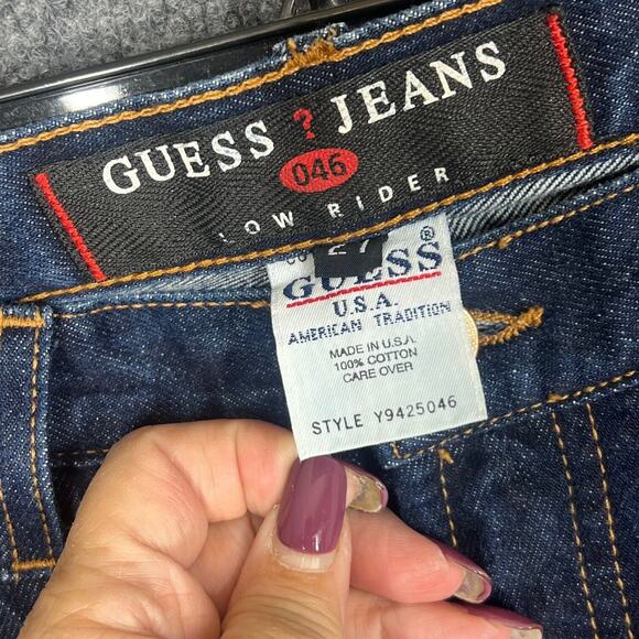 Guess Vintage 90s Low Rider Jeans Womens Sz 27 Blue Denim Studded Bootcut Retro - Picture 3 of 9